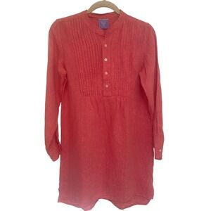 Pine Cone Hill Tunic Dress Coral Linen Pintuck Bib Beach Vacation M L